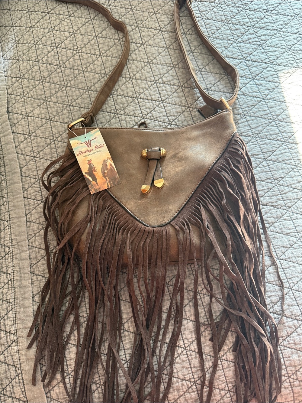 Brown Fringe Crossbody Bag with Tassel Accent - Women